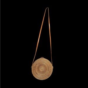 Vintage Round Woven Tan Crossbody Bag